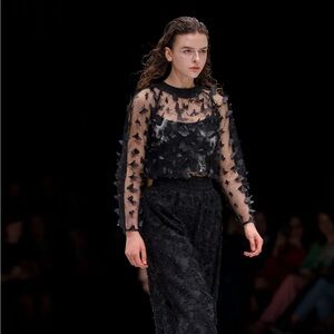 Julia Allert Black Sheer Blouse with 3D Butterfly Accents